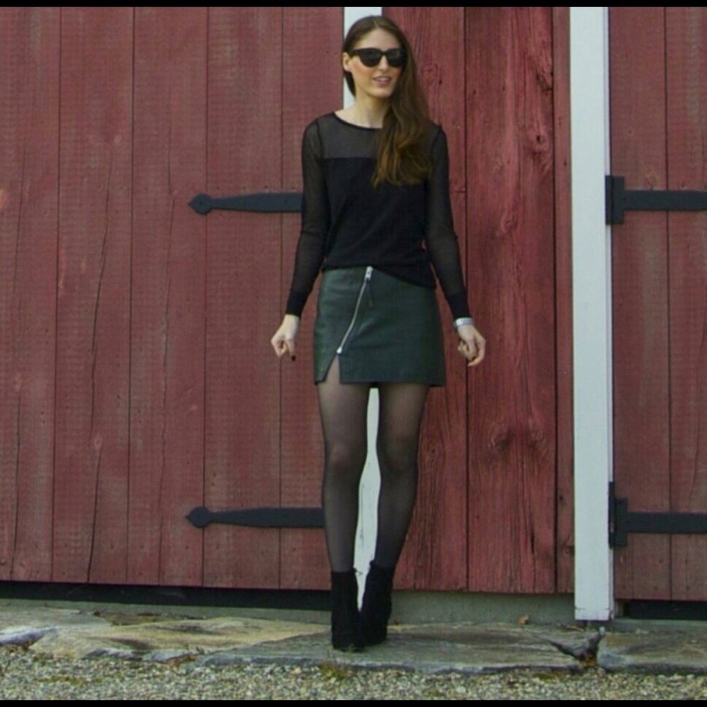 All Saints Lucille Leather Skirt Green